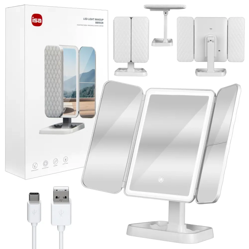 Настольное зеркало для макияжа с подсветкой ML-02 ISA белое