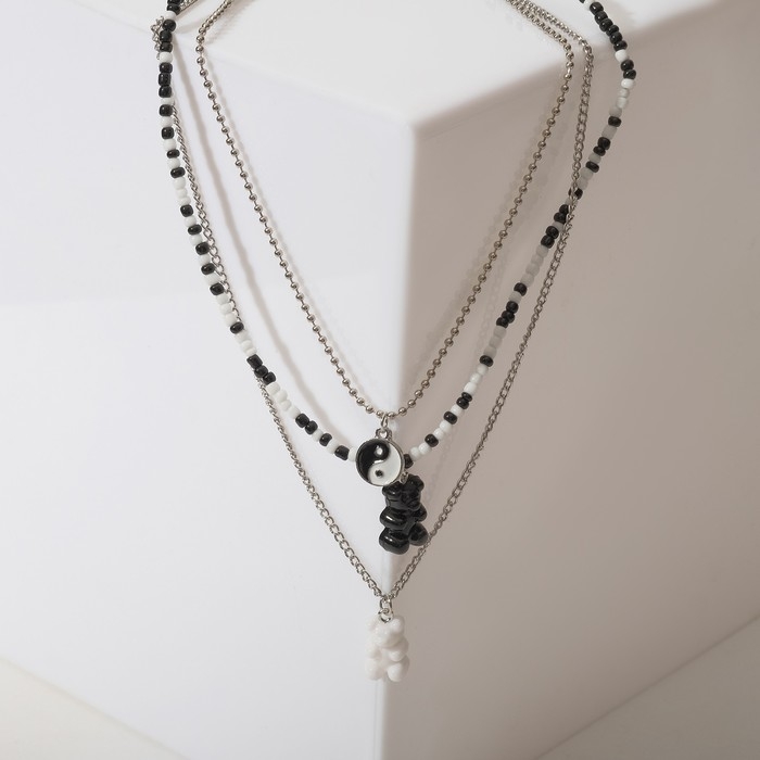 Кулон на декоративной основе &laquo;Инь-Ян&raquo; мармеладные мишки, цвет чёрно-белый в серебре, L=55 см