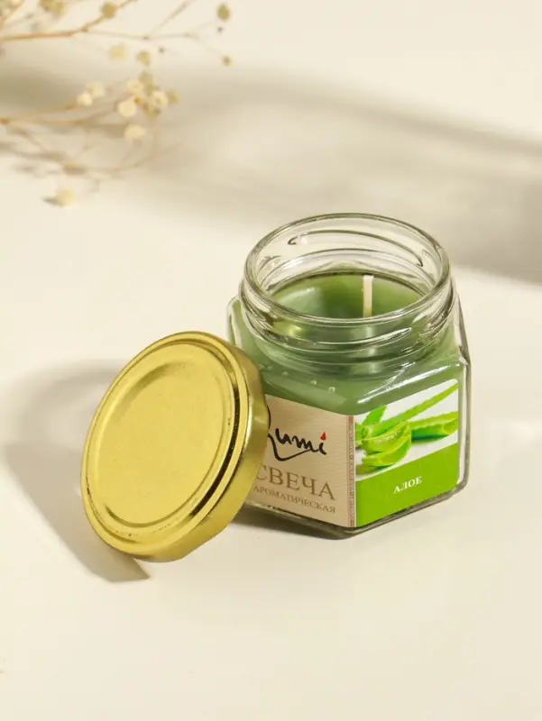Свеча ароматическая в банке 70 гр воска, алое
