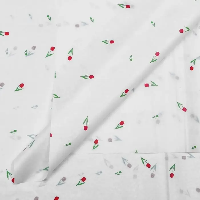 Бумага упаковочная тишью, &laquo;Цветы&raquo;, белый, 50 см &times; 70 см 17 грамм