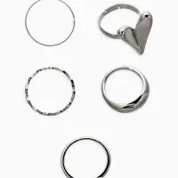 Набор колец 5 шт "Новый стиль" сердечки, размер МИКС, цвет серебро