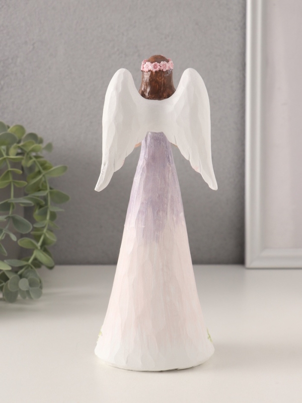Сувенир полистоун "Девушка-ангел в сиреневом платье с цветами - молитва" 8,5х6х21,5 см