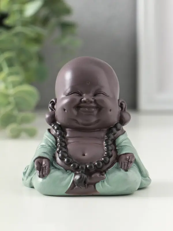 Сувенир полистоун "Маленький будда - Абхайя-мудра" зелёно-коричневый 8х6х6 см