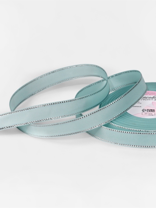 Лента репсовая 15мм*25&plusmn;1ярд(23м&plusmn;1м) серебряный нити №013 светло-голубой АУ