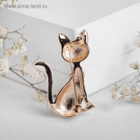 Брошь &laquo;Котёнок&raquo; с подвижным бантиком, цвет белый в золоте