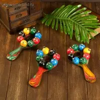 Сувенирный музыкальный инструмент "Маракас с шариками и пластинами" радужный 25х13х5 см МИКС