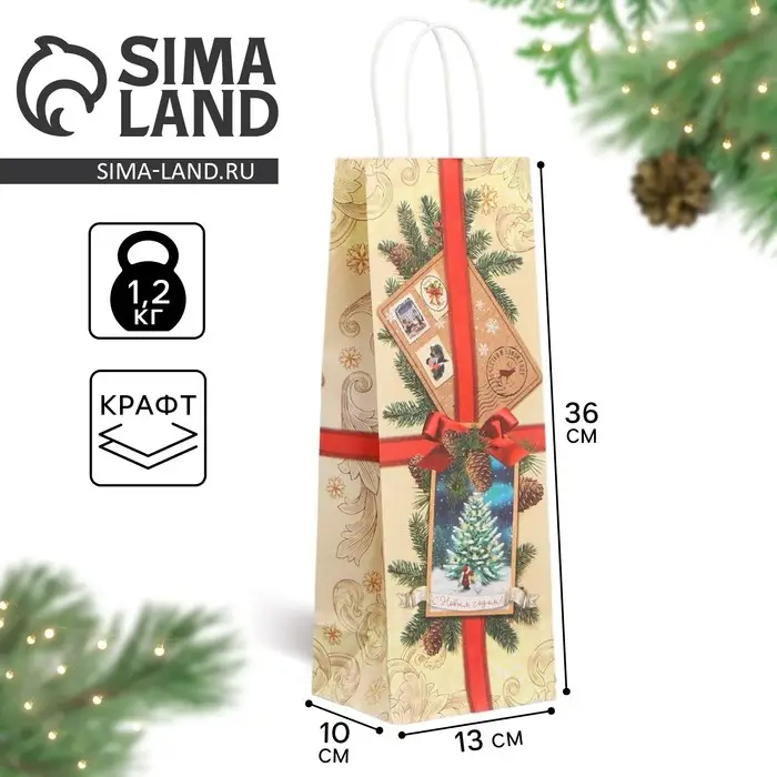 Пакет под бутылку &laquo;Почта&raquo;, 13 x 36 x 10 см