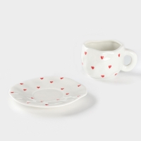 Чайная пара Доляна &laquo;Любовь&raquo;, чашка 220 мл, блюдце d=16 см, ручная роспись, керамика, белая