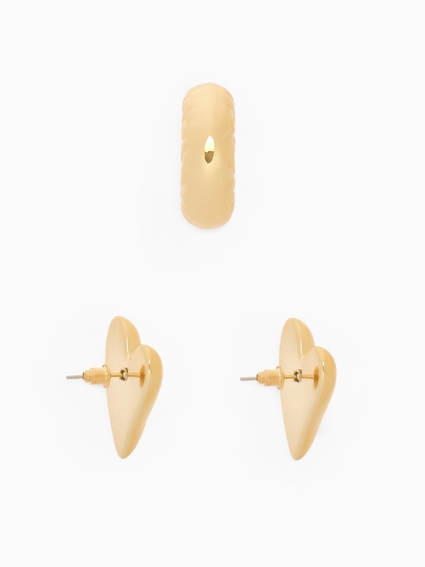 Набор серьги и каффы 3 шт. &laquo;Сердечко&raquo; бублик, цвет золото