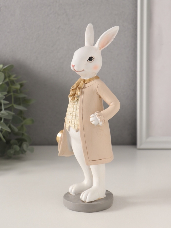 Сувенир полистоун "Белый кролик с золотым цилиндром и жабо" 8,5х6х20 см
