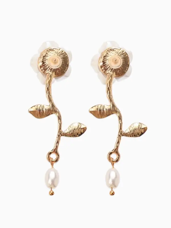 Серьги "Цветок розы", цвет белый в золоте