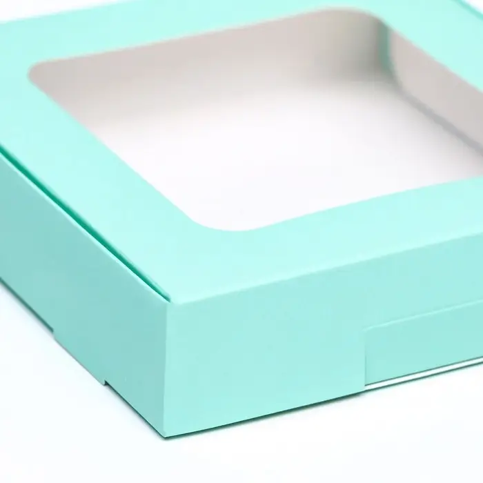 Коробка самосборная с окном, мятная, 13&times;13&times;3 см