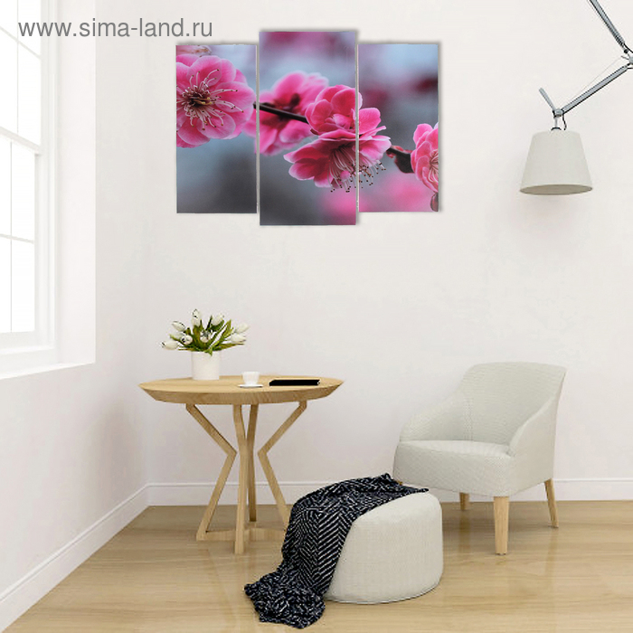 Модульная картина "Цветы сакуры"  (2-25х52; 1-30х60) 60х80 см