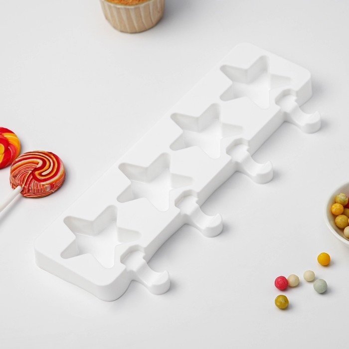 Форма для мороженого Доляна &laquo;Звезда&raquo;, силикон, 28,5&times;10,5&times;2 см, 4 ячейки, цвет белый