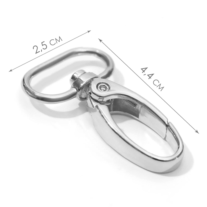 Карабин металлический, 44 &times; 25 мм / 20 &times; 2,2 мм, 10 шт, цвет серебряный