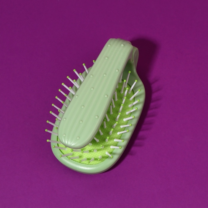Расчёска массажная, складная, 10 &times; 6 см, цвет зелёный