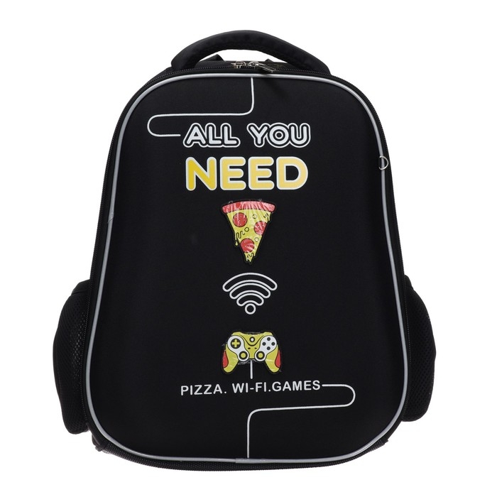 Рюкзак каркасный 38 х 29 х 12,5 см, Hatber Ergonomic light "All you need&hellip;", чёрный/жёлтый NRk_71035