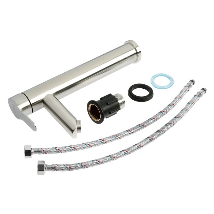 Смеситель для раковины ZEIN ZS 20104, картридж керамика 35 мм, высокий, нерж. сталь, сатин