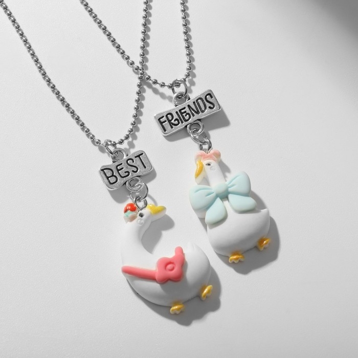 Кулоны &laquo;Неразлучники&raquo; два гуся, цветной в серебре, 40,5 см