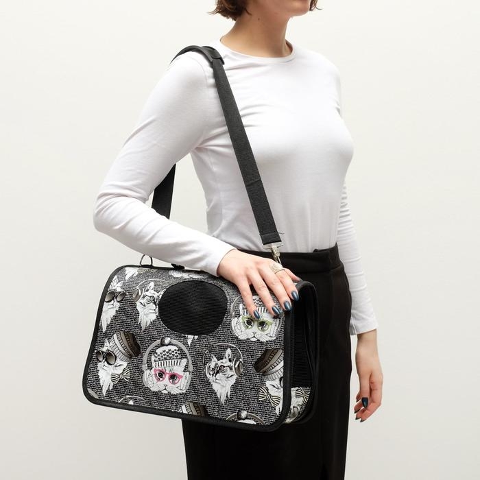 Сумка - переноска для животных "Зимние коты", размер S, 37,5 х 17 х 22 см