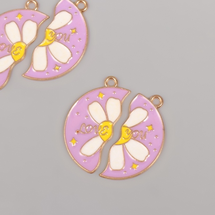 Декор для творчества металл, эмаль "Ромашка - половинки" набор 2 шт 2,8х2,7 см