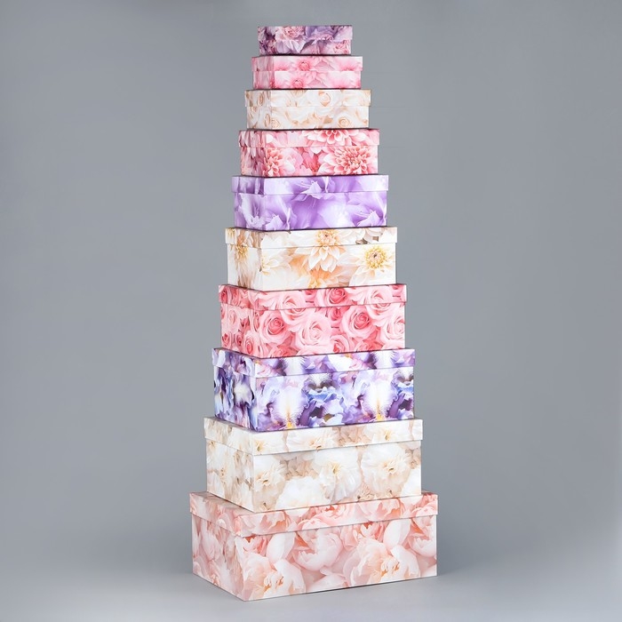 Набор коробок 10 в 1, упаковка подарочная, &laquo;Цветы&raquo;, 12 х 7 х 4 - 32.5 х 20 х 12.5 см