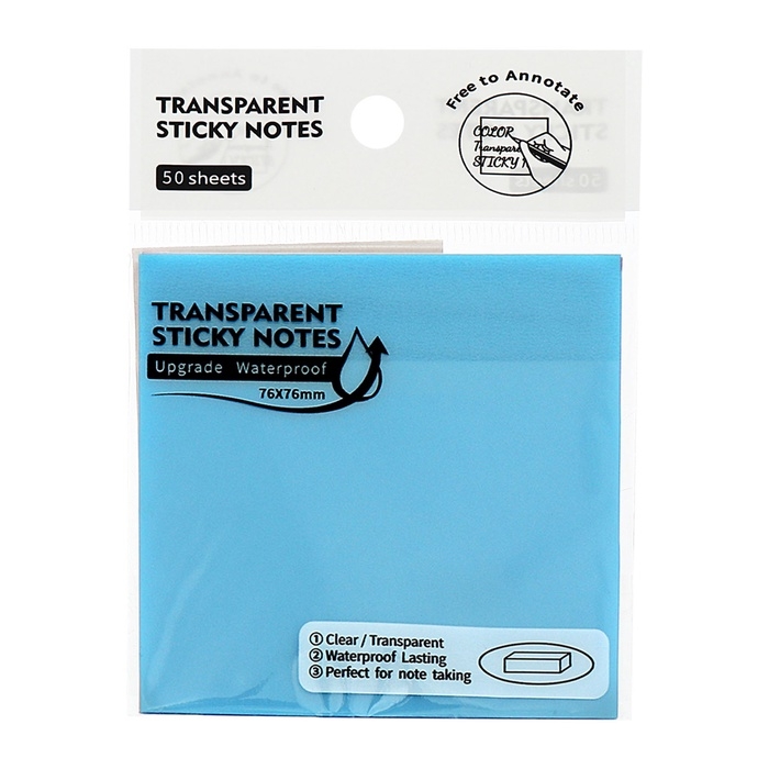 Блок с липким краем 76мм х 76мм 50л пластик прозрачный синий перламутр