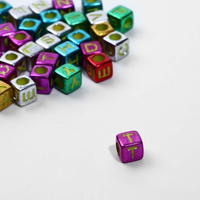 Бусина из акрила &laquo;Буквы английские&raquo; МИКС, золотистые, кубик 6&times;6 мм, (набор 10 г), цвет МИКС
