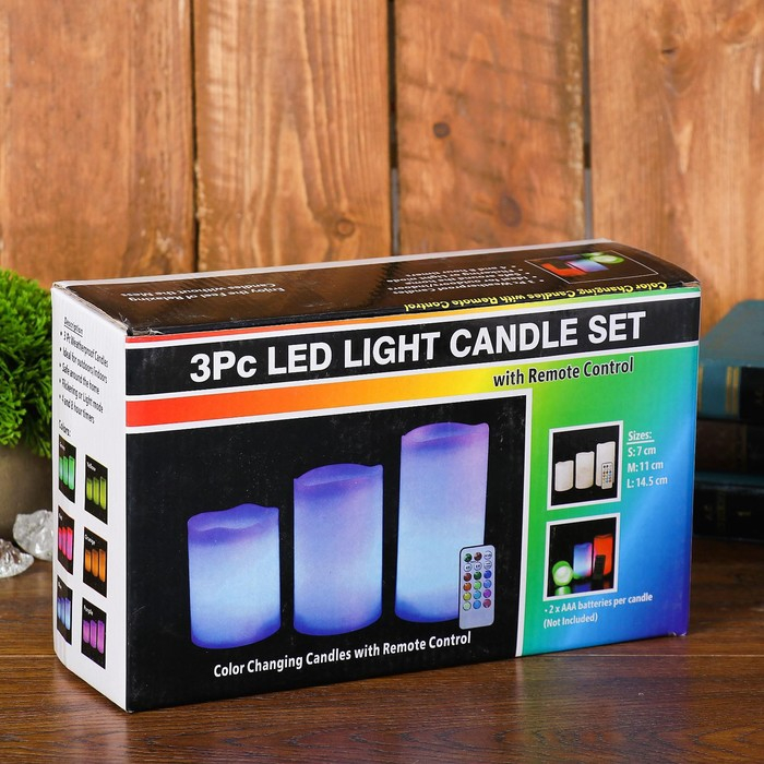 Свеча светодиодная &laquo;Тройка&raquo;, с пультом, набор 3 шт.