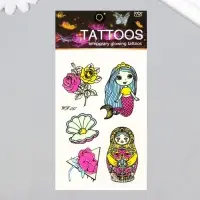 Переводные тату на тело светящиеся цветные &laquo;Матрёшка и русалка&raquo;, 14.3&times;7.5 см