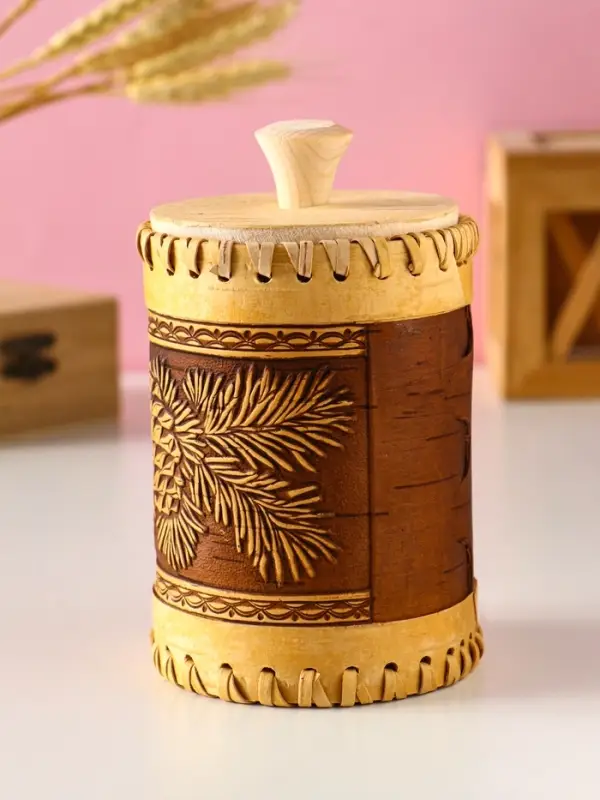 Туес шитый "Шишки" , D8смхH(с хватком)14см, береста