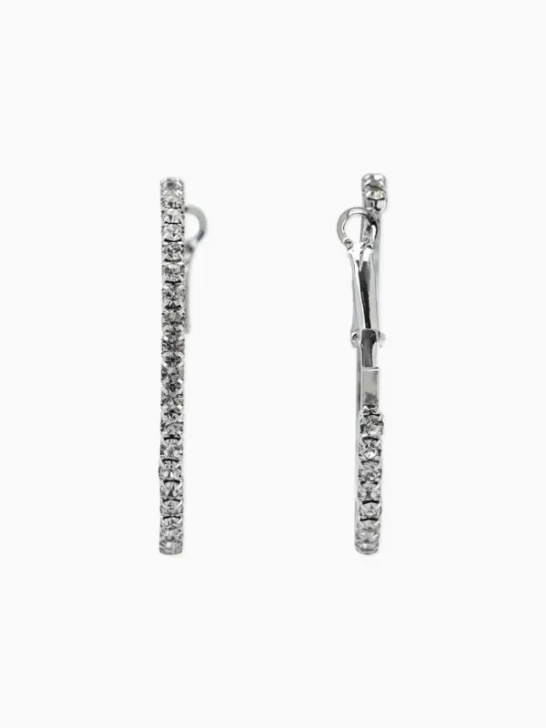 Серьги-кольца со стразами d=4.5 см, белые в серебре