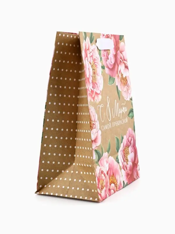 Пакет подарочный крафтовый &laquo;8 марта&raquo;, MS 18 х 10 х 23 см