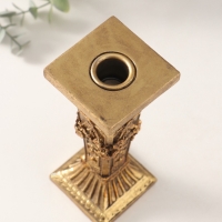 Подсвечник полистоун на 1 свечу "Римская колонна с цветами" состаренное золото 7х7х17 см