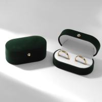 Футляр бархатный под серьги/ кольца/запонки , &laquo;Овал вытянутый&raquo; 7,5&times;4, цвет зелёный, вставка белая