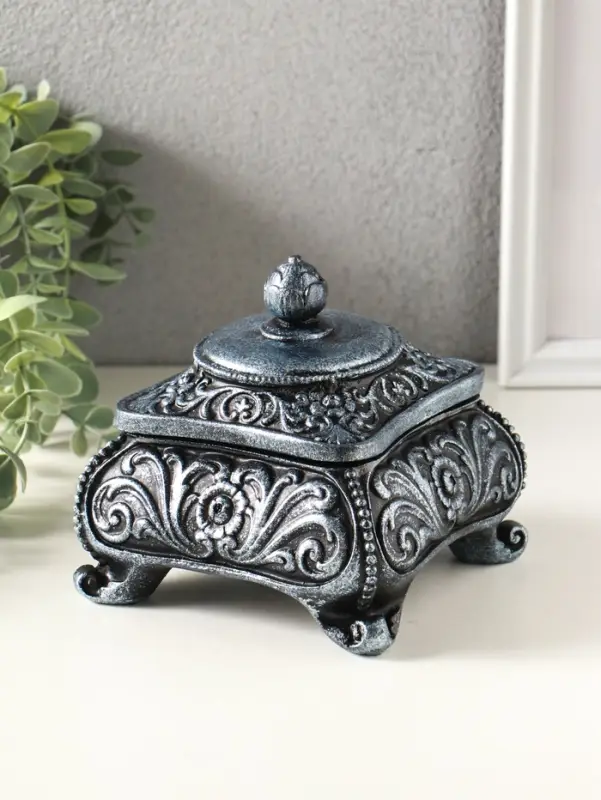 Шкатулка для украшений &laquo;Виктория&raquo; 11&times;12 см, гипс, состаренное серебро