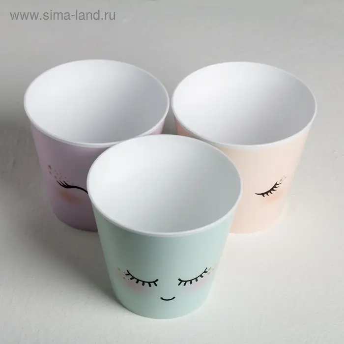 Набор кашпо для цветов 3 в 1 &laquo;Милые глазки&raquo;, 0,8 л, 11 х 12 см