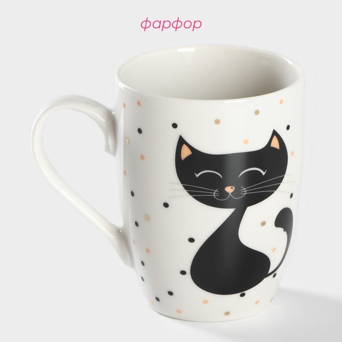 Кружка Доляна &laquo;Котик&raquo;, 350 мл, фарфор, цвет белый