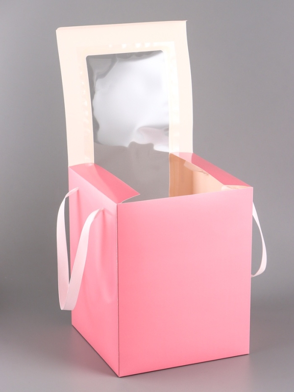 Коробка для цветов, 20 х 20 х 25 см, розовая