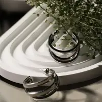 Серьги металл "Тринити" широкие, тренд, цвет серебро