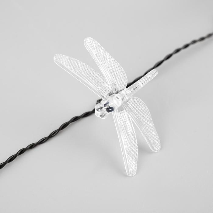 Гирлянда &laquo;Нить&raquo;, 4.5 м, с насадками в виде стрекоз, IP44, 30 LED, 2 режима, солнечная батарея, тёмная нить, свечение зелёное/аквамарин/жёлтое