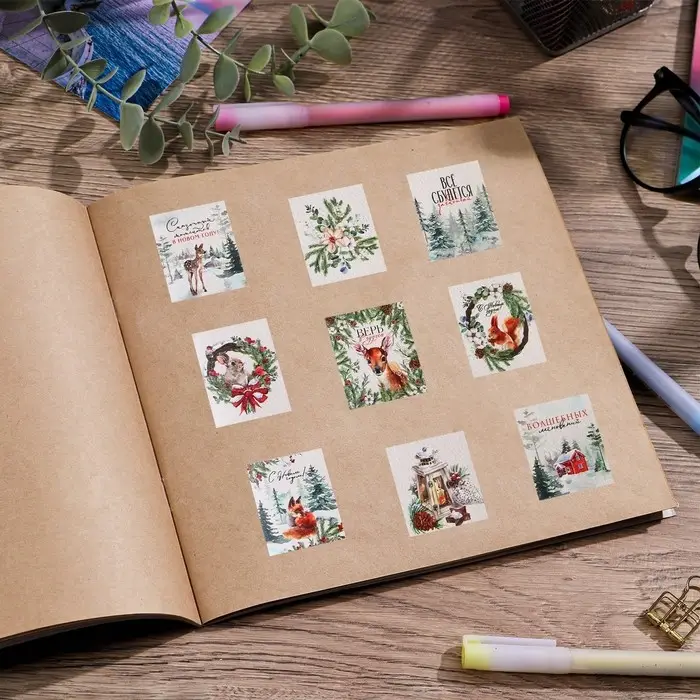 Наклейки новогодние бумажные &laquo;Волшебный лес&raquo;, 11 х 16 см