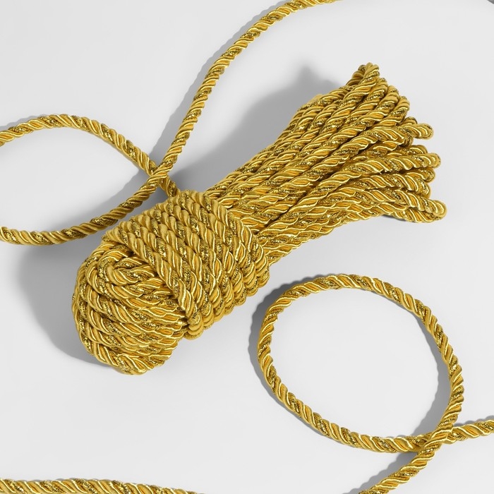 Шнур витой, d = 5 мм, 9 &plusmn; 1 м, цвет золотой