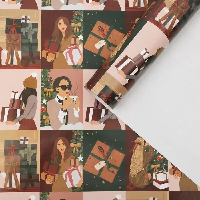 Упаковочная бумага на новый год &laquo;Стильные девчули&raquo;, 70 х 100 см, глянцевая
