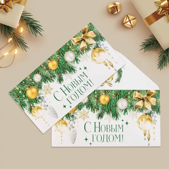 Конверт для денег &laquo;С Новым годом!&raquo;, ёлочные игрушки, 16.5 х 8 см