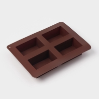 Форма для выпечки Доляна &laquo;Прямоугольник&raquo;, силикон, 21,5&times;15,3&times;3,7 см, 4 ячейки (7,7&times;4,8 см), коричневый