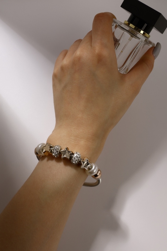 Браслет жемчуг &laquo;Марджери&raquo; звёзды, цвет белый в серебре, d=6,5 см