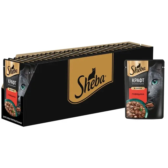 Влажный корм Sheba Craft для кошек, говядина, соус, пауч,  75 г