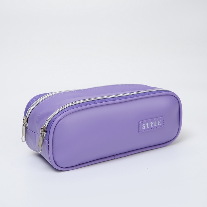 Косметичка-пенал, 2 отдела на молниях, цвет фиолетовый