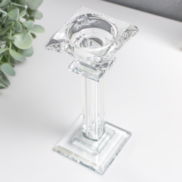 Подсвечник стекло на 1 свечу "Ампир" на ножке d=2,5 и 4 см 6,5х6,5х16,5 см